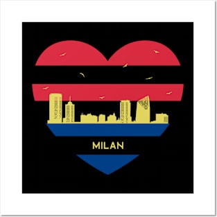 Italy City Skyline cityscape Heart Shape Birds Flying Milan Posters and Art